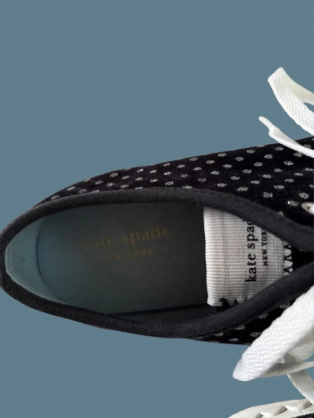 kate spade Black Polka Dot Lace-Up Sneakers with White Laces Size 7.5 B GUC